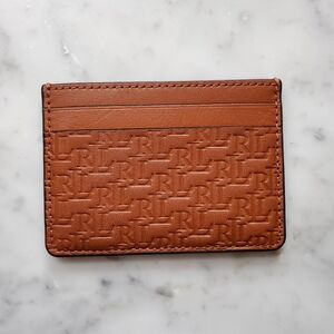 Lauren Ralph Lauren Embossed RL Monogram Card Case in Cognac Brown
